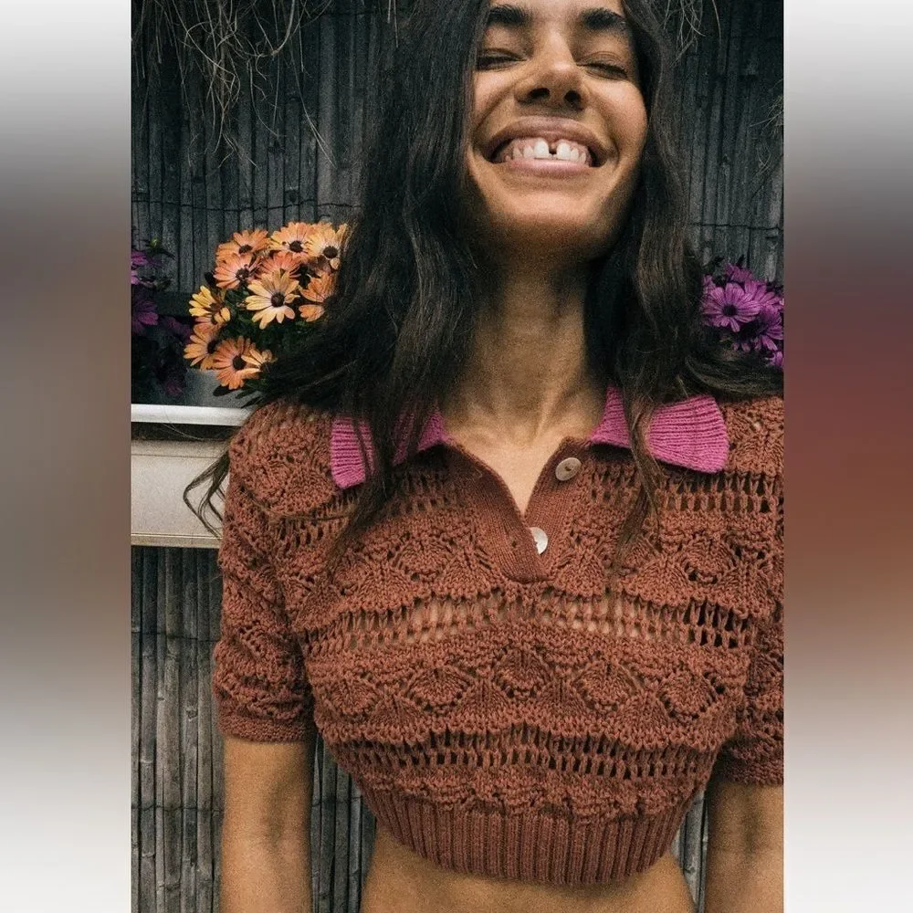 Zara pointelle knit crop top NWT